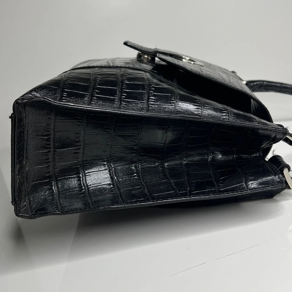 Bloomingdale’s Black Croc Embossed Leather Double Compartment Handbag